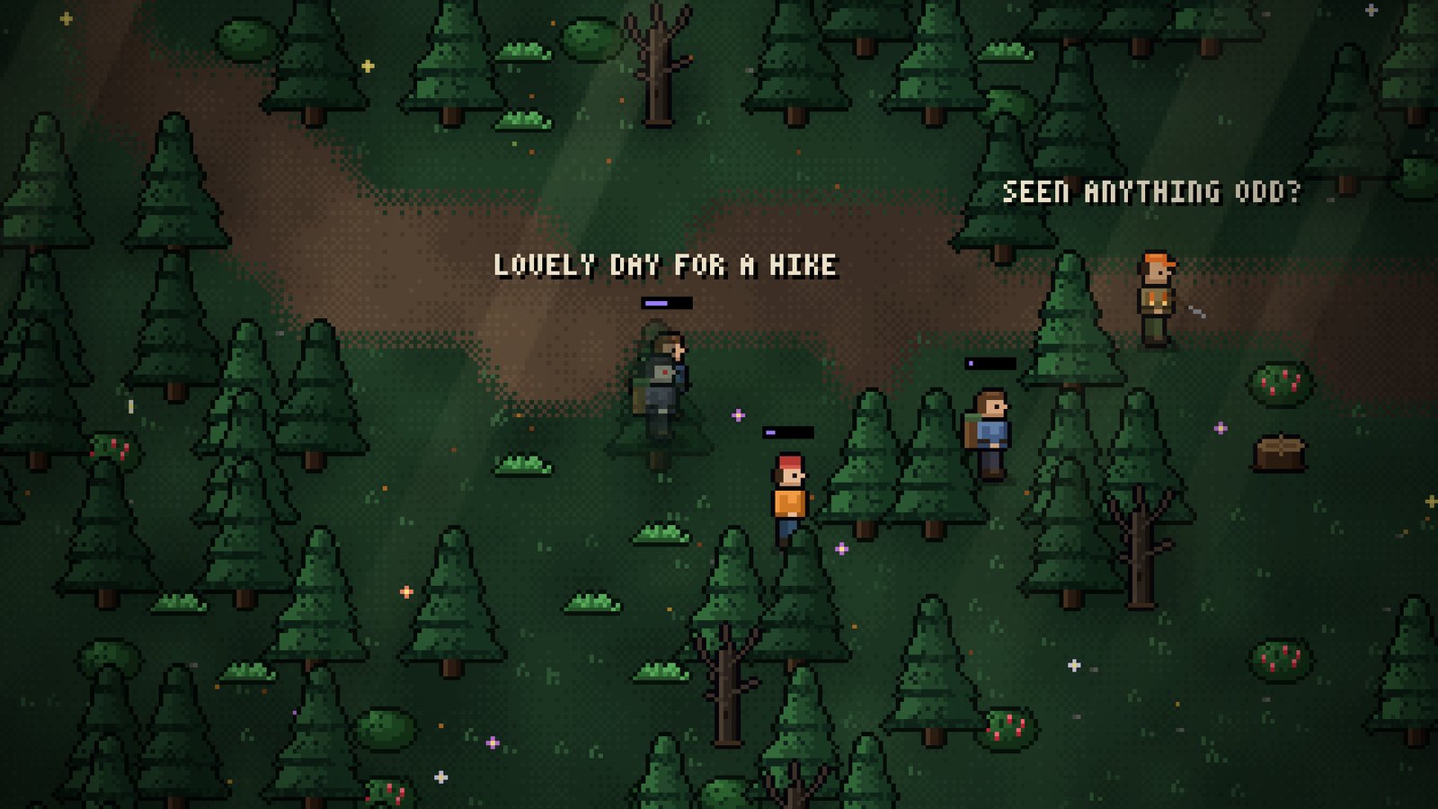 The disguised monster walks among hikers on a sunny trail